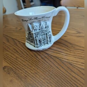 Portage La Prairie. White Ceramic Decorative Mug with Architectural Relief. 3D.